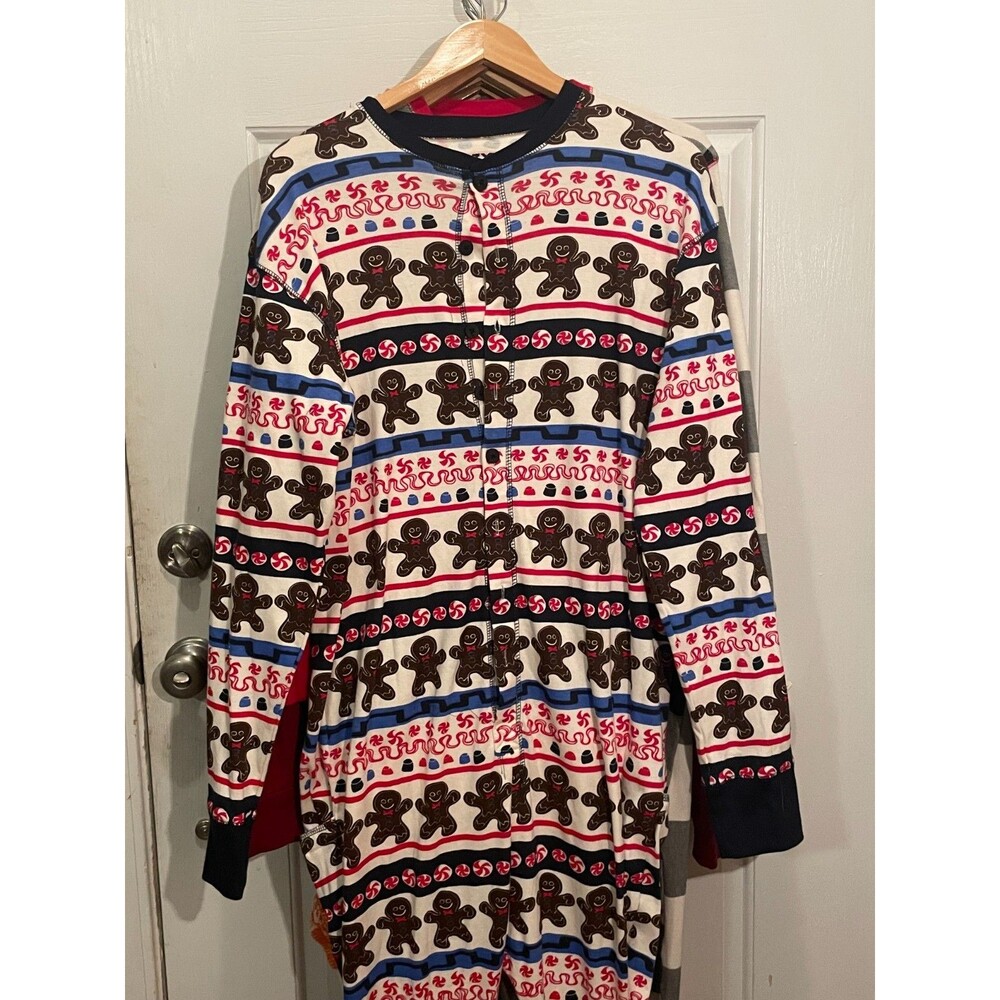 Lazy One XL Buffalo plaid button up Christmas holiday 1 piece butt flap pajamas